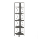 Βιβλιοθήκη γωνιακή Kelsie Megapap χρώμα μαύρο - ανθρακί 33x33x162εκ.