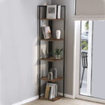 Βιβλιοθήκη γωνιακή Lidia Megapap χρώμα μαύρο - καπνιστή καρυδιά 33,5x33,5x180εκ.