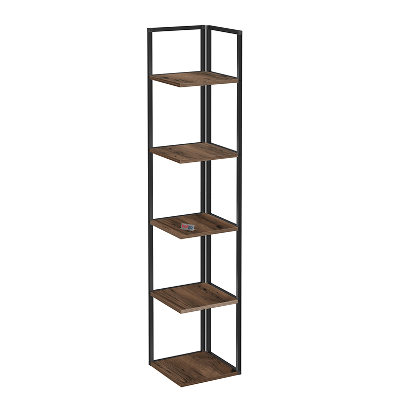 Βιβλιοθήκη γωνιακή Lidia Megapap χρώμα μαύρο - καπνιστή καρυδιά 33,5x33,5x180εκ. - Image 2