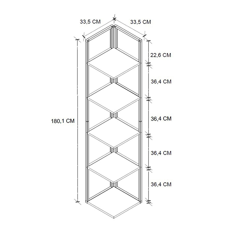 Βιβλιοθήκη γωνιακή Lidia Megapap χρώμα μαύρο - καπνιστή καρυδιά 33,5x33,5x180εκ. - Image 3