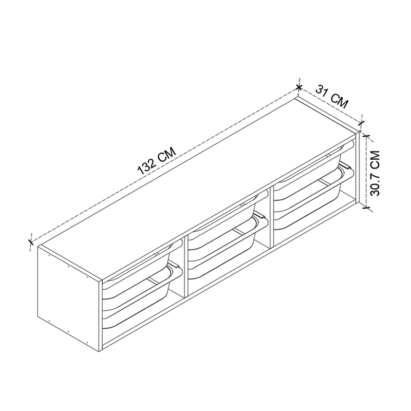 Συρταριέρα επιτοίχια Pavia Megapap με 6 συρτάρια χρώμα sapphire oak 132x31x30,7εκ. - Image 3