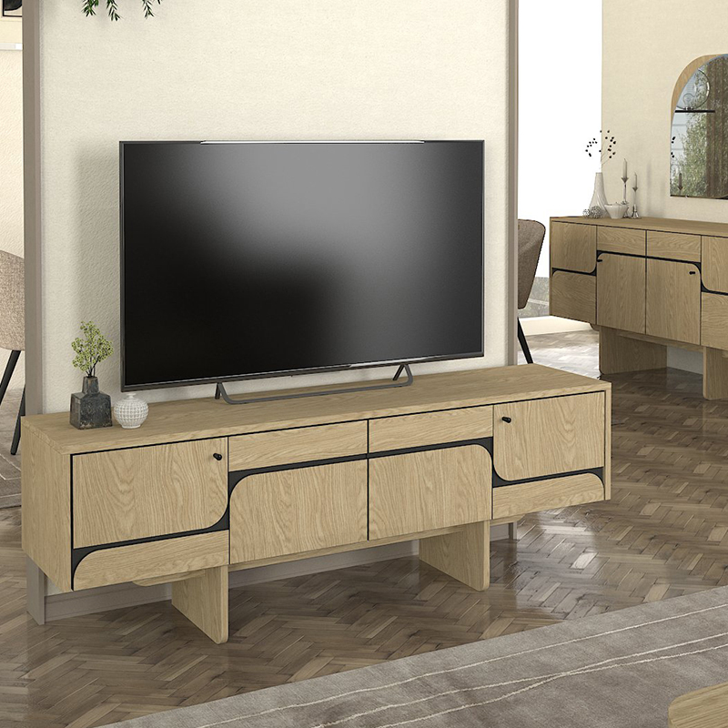 Έπιπλο τηλεόρασης Lava Megapap χρώμα rota oak - ανθρακί 150x35x51,3εκ. - Image 2