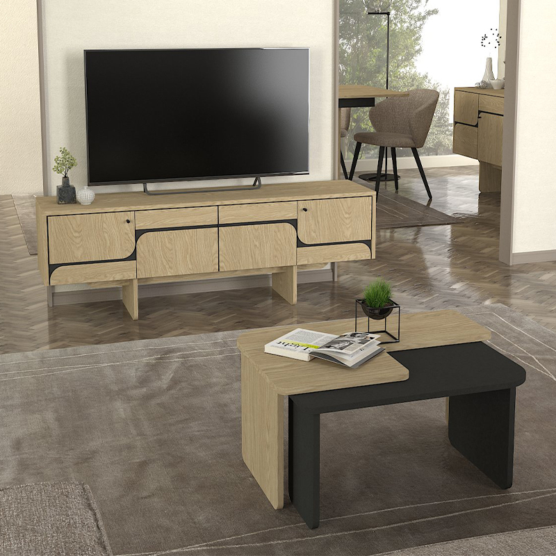 Έπιπλο τηλεόρασης Lava Megapap χρώμα rota oak - ανθρακί 150x35x51,3εκ. - Image 4