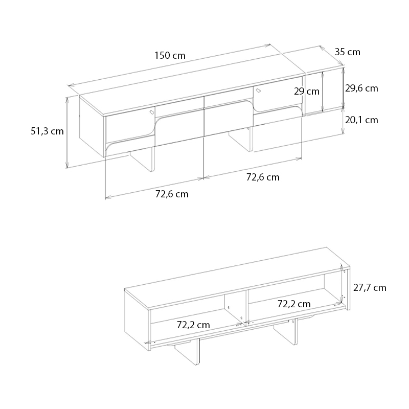 Έπιπλο τηλεόρασης Lava Megapap χρώμα rota oak - ανθρακί 150x35x51,3εκ. - Image 7
