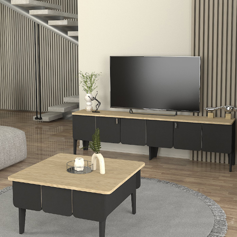 Τραπεζάκι σαλονιού Pedro Megapap χρώμα ανθρακί - rota oak 73,2x73,2x38,6εκ. - Image 3