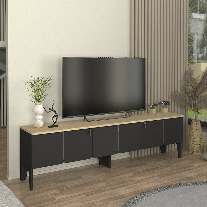 Έπιπλο τηλεόρασης Pedro Megapap χρώμα ανθρακί - rota oak 180x35x50,7εκ. - Image 2