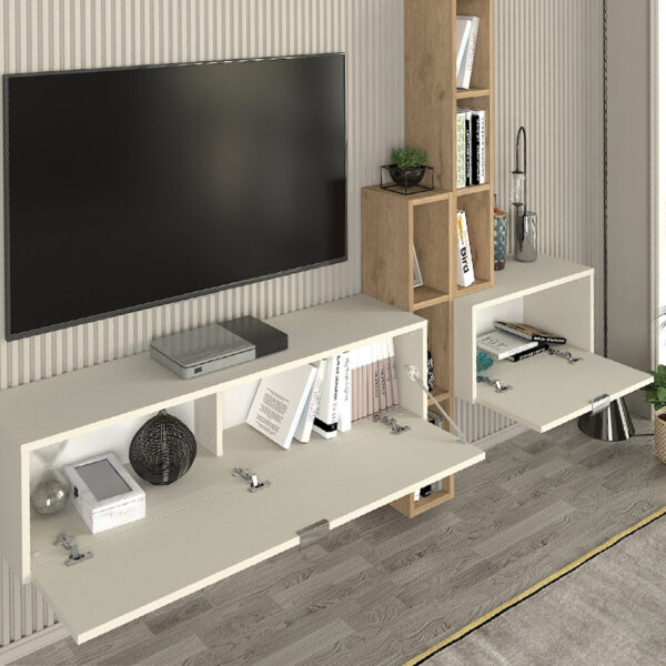 Σύνθεση τηλεόρασης επιτοίχια Edgar χρώμα sandstone - sepet oak 198,4x29,6x148,5εκ. - Image 2