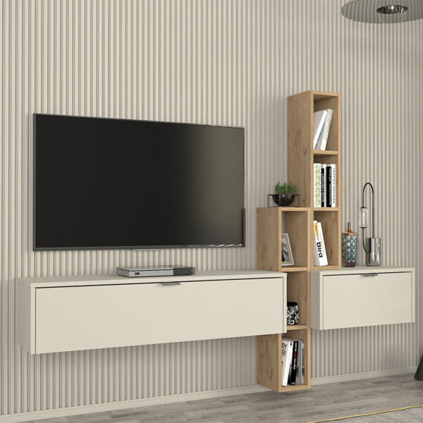 Σύνθεση τηλεόρασης επιτοίχια Edgar χρώμα sandstone - sepet oak 198,4x29,6x148,5εκ. - Image 3