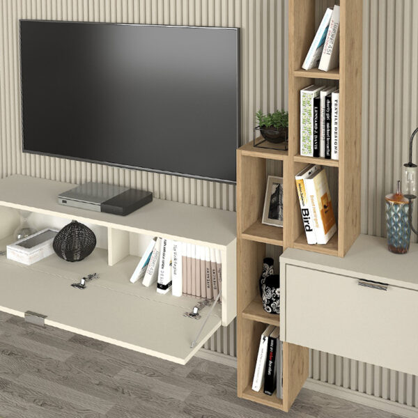 Σύνθεση τηλεόρασης επιτοίχια Edgar χρώμα sandstone - sepet oak 198,4x29,6x148,5εκ. - Image 4