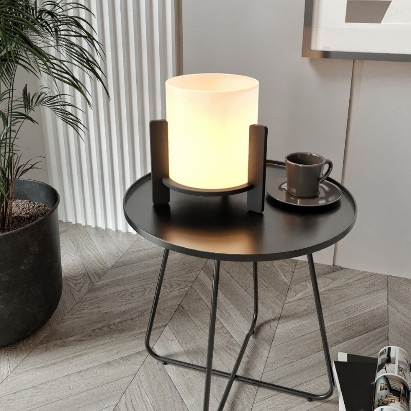 Φωτιστικό επιτραπέζιο Pine Megapap E27 Mdf - ύφασμα Pvc χρώμα μαύρο - κρεμ Ø20x20εκ. - Image 2