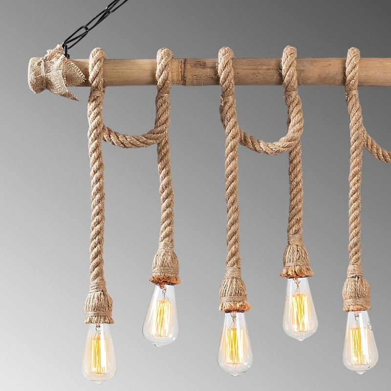 Φωτιστικό οροφής Giza Megapap E27 ξύλο - σχοινί εξάφωτο χρώμα φυσικό 80x8x90εκ. - Image 3