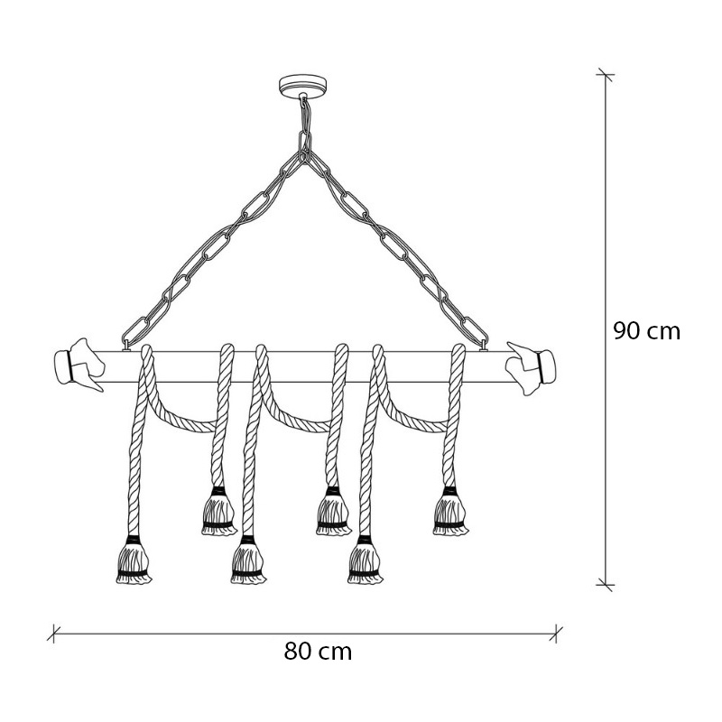 Φωτιστικό οροφής Giza Megapap E27 ξύλο - σχοινί εξάφωτο χρώμα φυσικό 80x8x90εκ. - Image 4