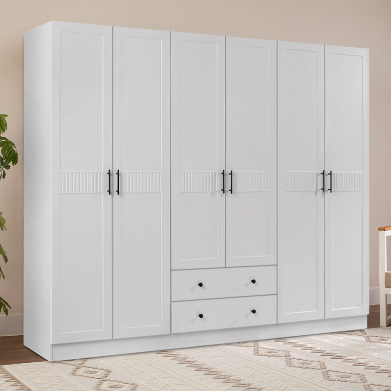 Ντουλάπα ρούχων Jenna Megapap εξάφυλλη με συρτάρια χρώμα λευκό 210x50x182εκ. - Image 3