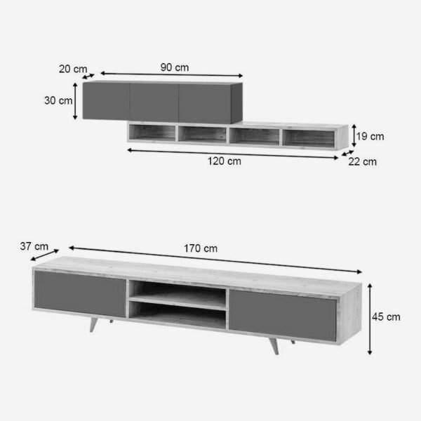 Σύνθεση τηλεόρασης Serine Megapap χρώμα λευκό - sapphire oak 170x37x45εκ. - Image 3