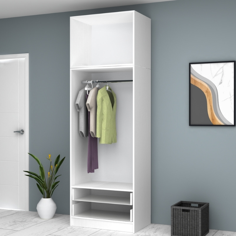 Ντουλάπα ρούχων Ricardo Megapap δίφυλλη με πατάρι και συρτάρια χρώμα λευκό 80x51,8x240εκ. - Image 2