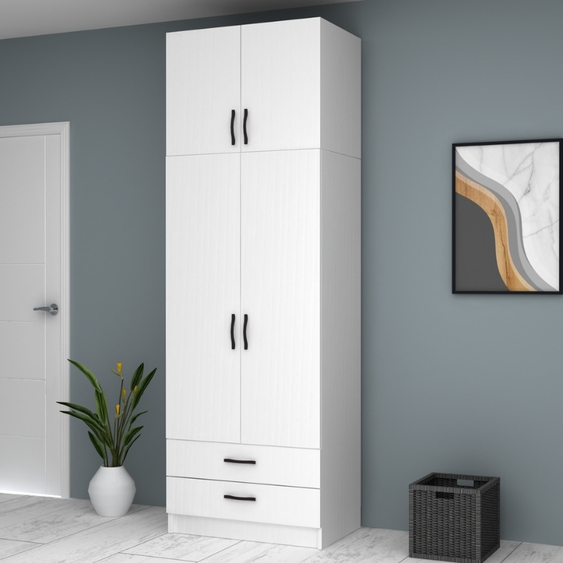Ντουλάπα ρούχων Ricardo Megapap δίφυλλη με πατάρι και συρτάρια χρώμα λευκό 80x51,8x240εκ. - Image 3