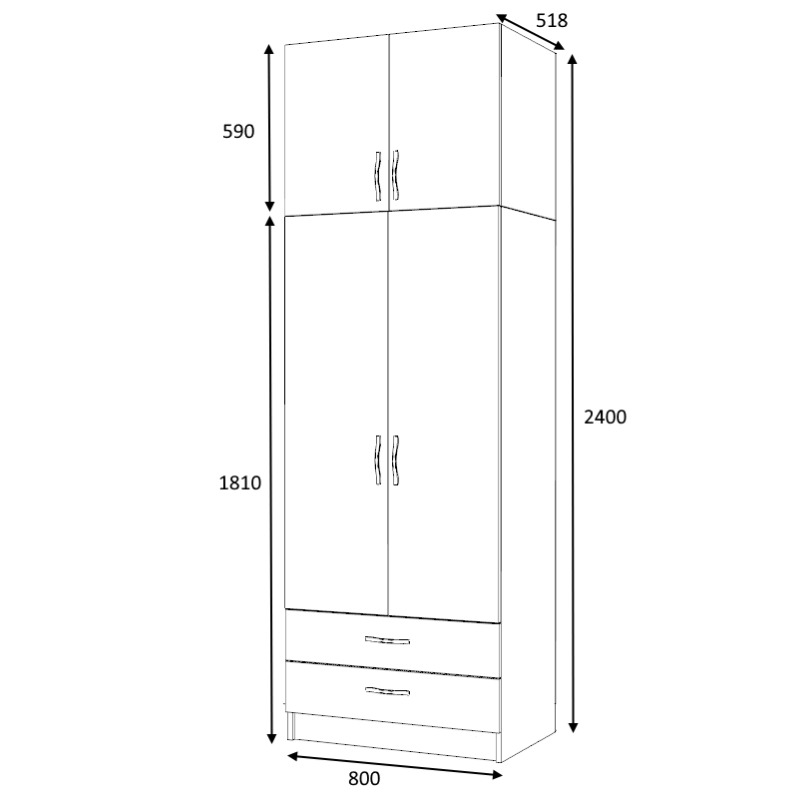 Ντουλάπα ρούχων Ricardo Megapap δίφυλλη με πατάρι και συρτάρια χρώμα λευκό 80x51,8x240εκ. - Image 4