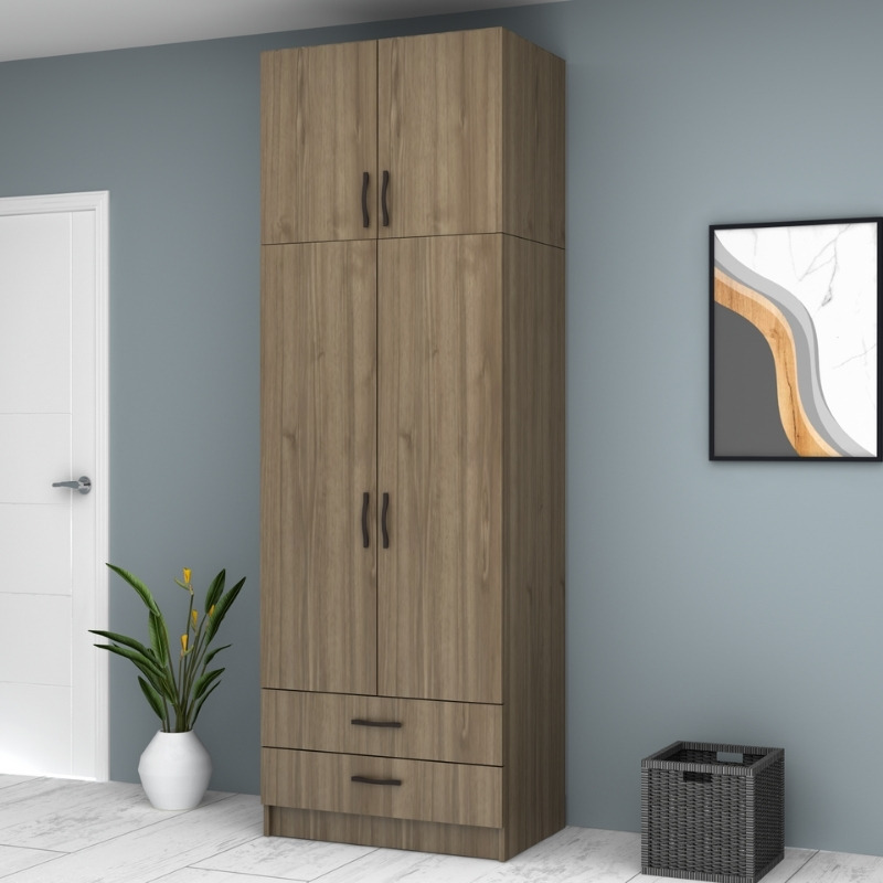 Ντουλάπα ρούχων Ricardo Megapap δίφυλλη με πατάρι και συρτάρια χρώμα καρυδί 80x51,8x240εκ. - Image 3