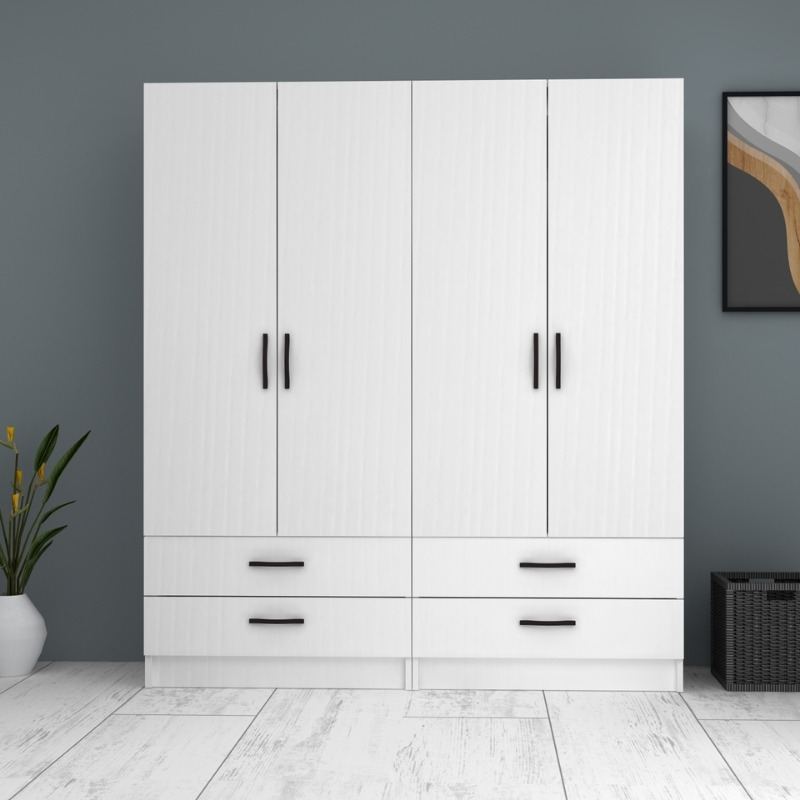 Ντουλάπα ρούχων Ricardo Megapap τετράφυλλη με συρτάρια χρώμα λευκό 160x51,8x181εκ. - Image 3