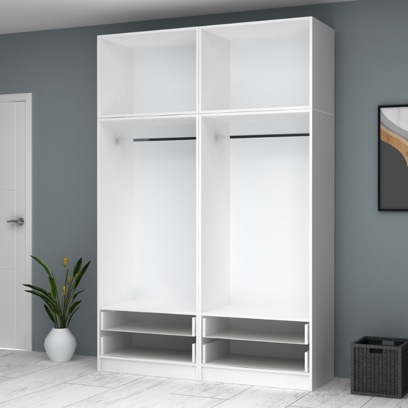 Ντουλάπα ρούχων Ricardo Megapap τετράφυλλη με πατάρι και συρτάρια χρώμα λευκό 160x51,8x240εκ. - Image 2