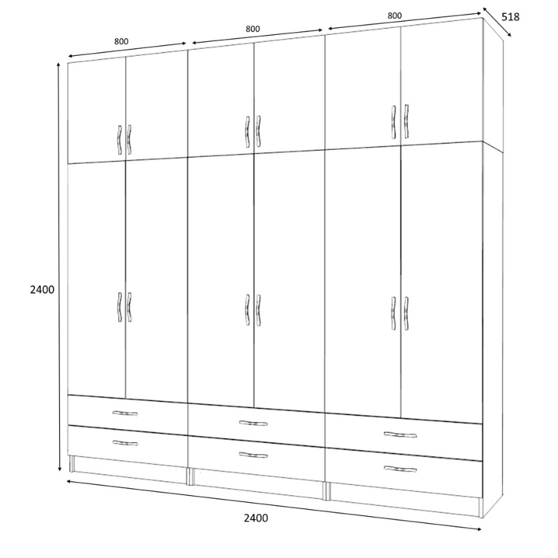 Ντουλάπα ρούχων Ricardo Megapap εξάφυλλη με πατάρι και συρτάρια χρώμα φυσικό οξιάς 240x51,8x240εκ. - Image 4