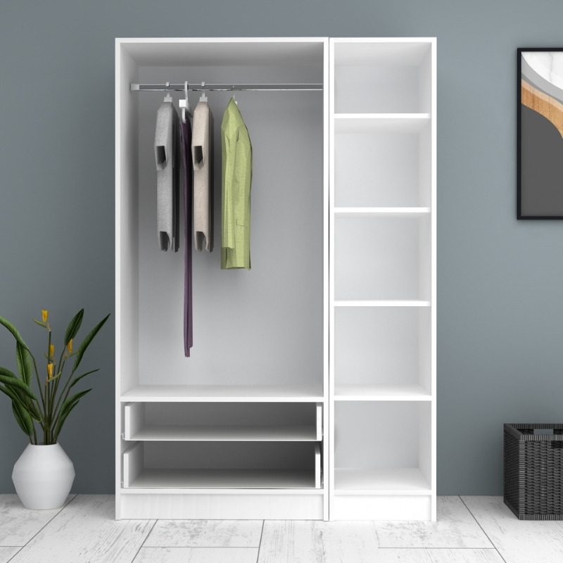 Ντουλάπα ρούχων Ricardo Megapap τρίφυλλη με συρτάρια χρώμα λευκό 120x51,8x181εκ. - Image 2