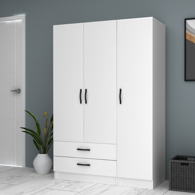 Ντουλάπα ρούχων Ricardo Megapap τρίφυλλη με συρτάρια χρώμα λευκό 120x51,8x181εκ. - Image 3