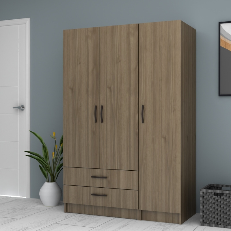 Ντουλάπα ρούχων Ricardo Megapap τρίφυλλη με συρτάρια χρώμα καρυδί 120x51,8x181εκ. - Image 3