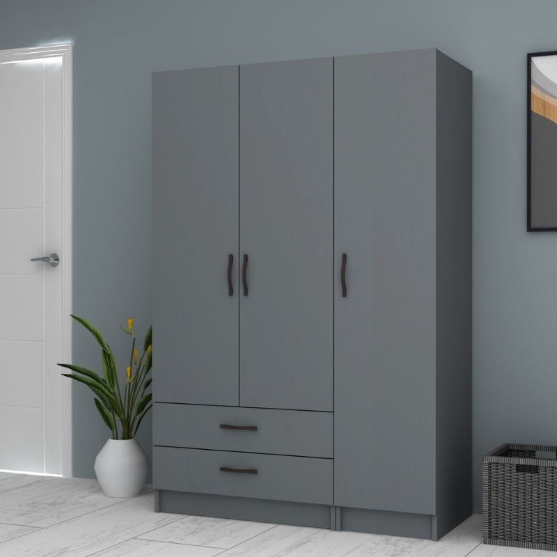 Ντουλάπα ρούχων Ricardo Megapap τρίφυλλη με συρτάρια χρώμα ανθρακί 120x51,8x181εκ. - Image 3