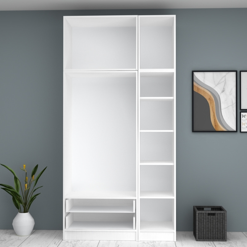 Ντουλάπα ρούχων Ricardo Megapap τρίφυλλη με πατάρι και συρτάρια χρώμα λευκό 120x51,8x240εκ. - Image 2