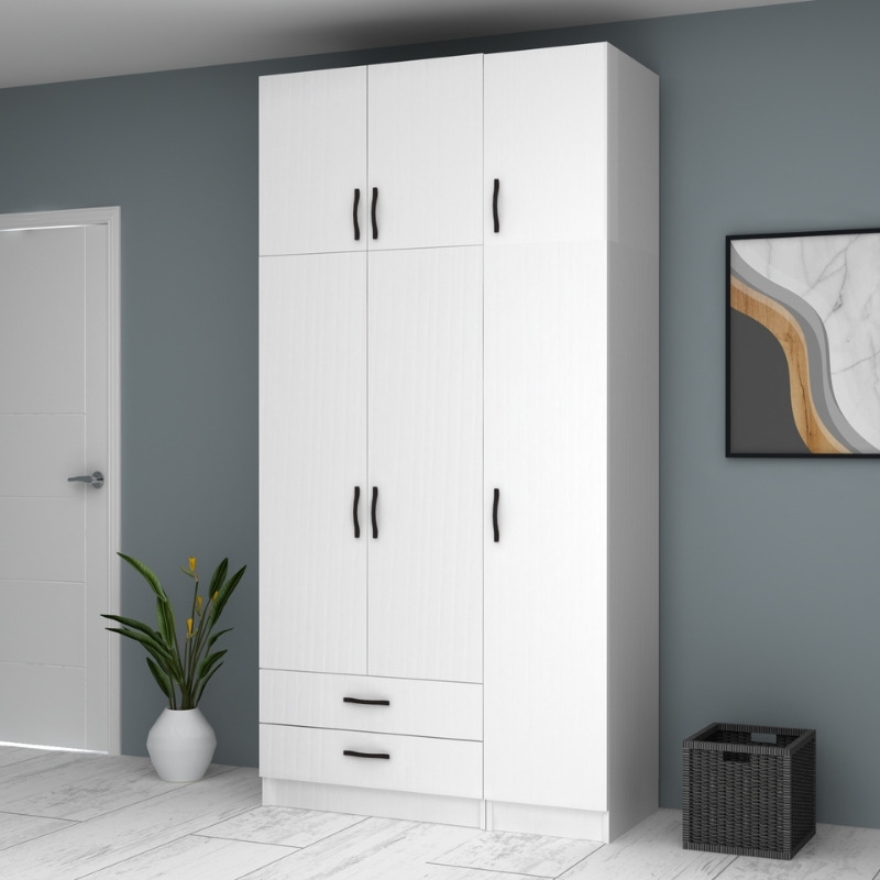 Ντουλάπα ρούχων Ricardo Megapap τρίφυλλη με πατάρι και συρτάρια χρώμα λευκό 120x51,8x240εκ. - Image 3
