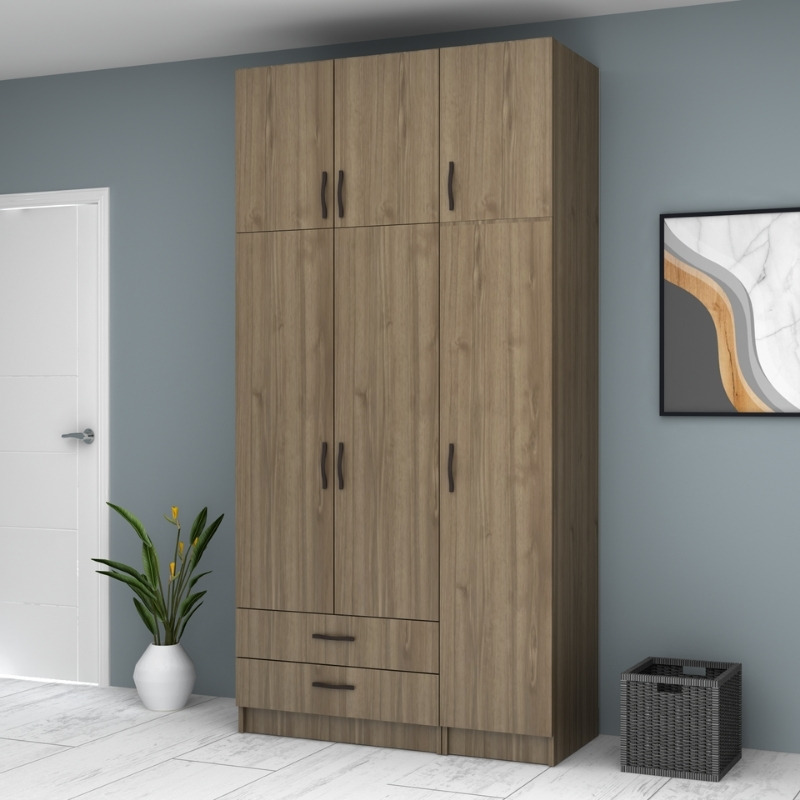 Ντουλάπα ρούχων Ricardo Megapap τρίφυλλη με πατάρι και συρτάρια χρώμα καρυδί 120x51,8x240εκ. - Image 3