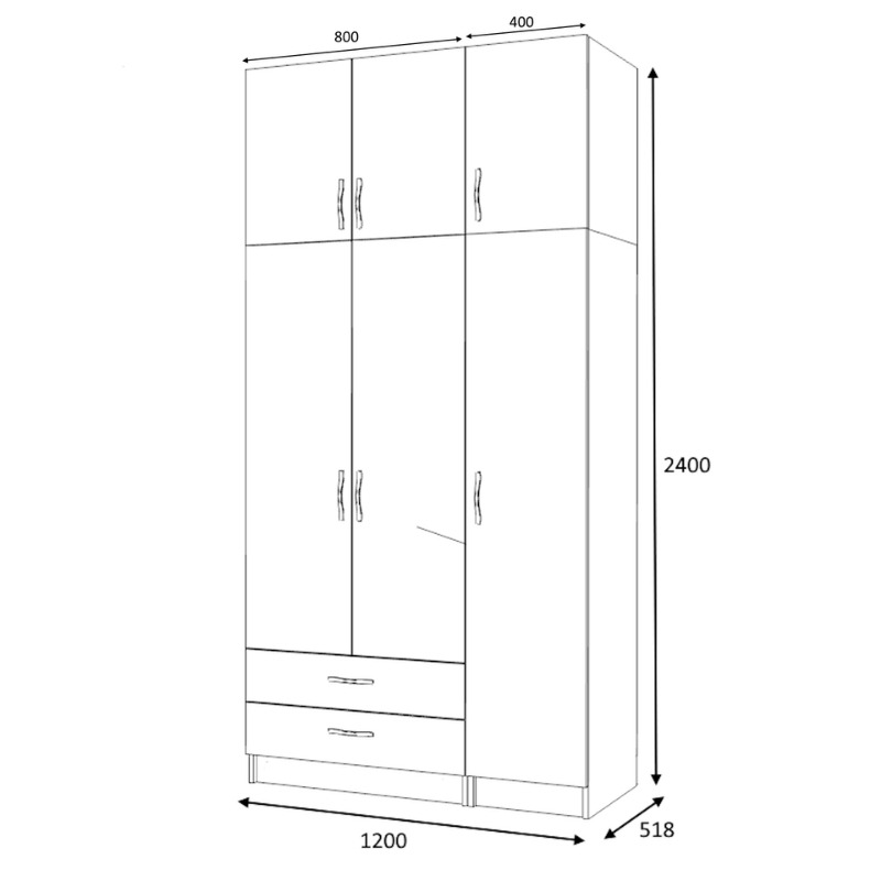 Ντουλάπα ρούχων Ricardo Megapap τρίφυλλη με πατάρι και συρτάρια χρώμα καρυδί 120x51,8x240εκ. - Image 4