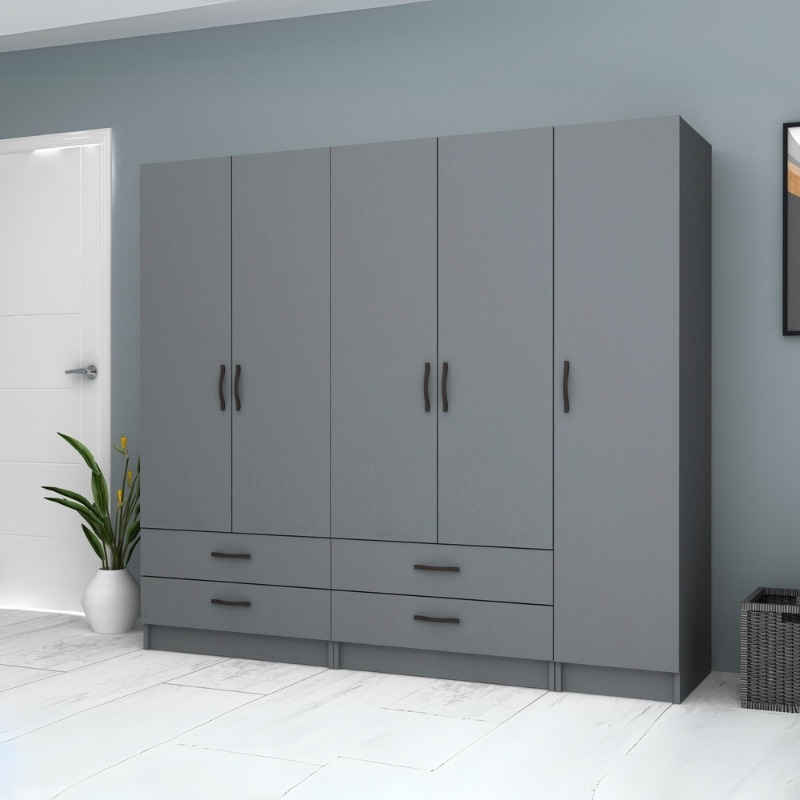 Ντουλάπα ρούχων Ricardo Megapap πεντάφυλλη με συρτάρια χρώμα ανθρακί 200x51,8x181εκ. - Image 3