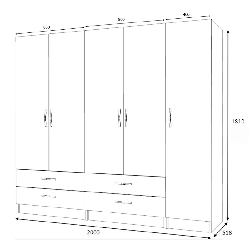 Ντουλάπα ρούχων Ricardo Megapap πεντάφυλλη με συρτάρια χρώμα ανθρακί 200x51,8x181εκ. - Image 4