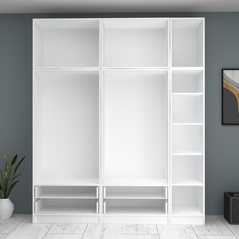 Ντουλάπα ρούχων Ricardo Megapap πεντάφυλλη με πατάρι και συρτάρια χρώμα λευκό 200x51,8x240εκ. - Image 2