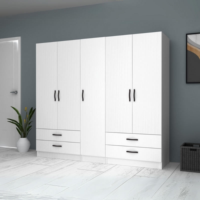 Ντουλάπα ρούχων Ricardo Megapap πεντάφυλλη με συρτάρια χρώμα λευκό 200x51,8x181εκ. - Image 3