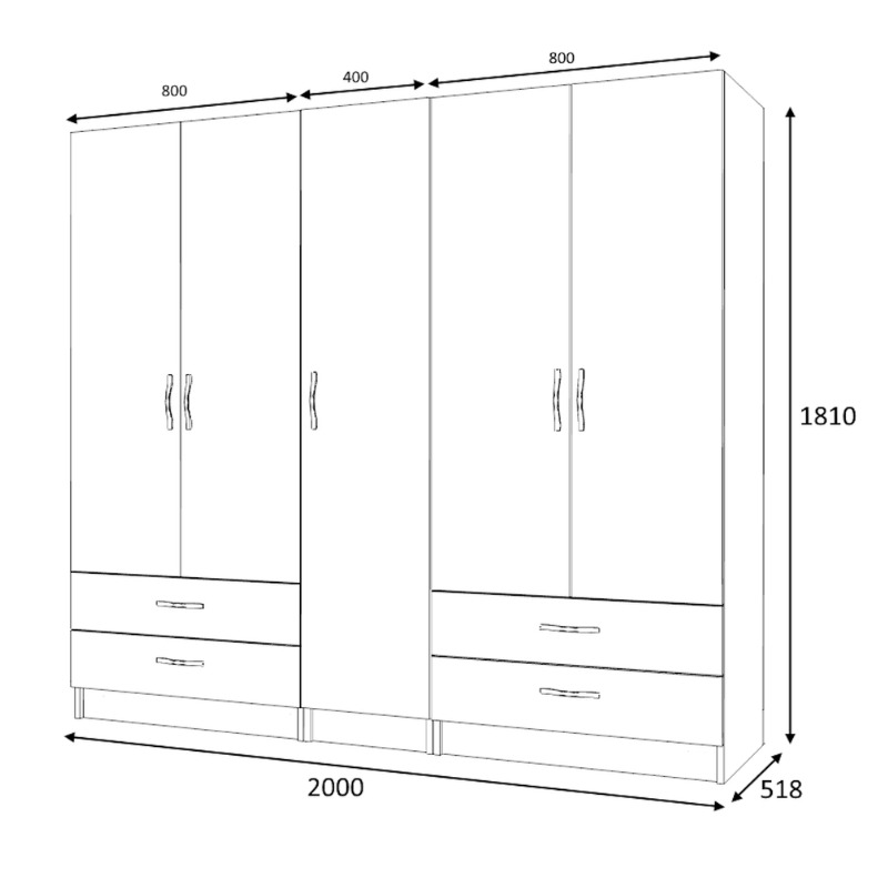 Ντουλάπα ρούχων Ricardo Megapap πεντάφυλλη με συρτάρια χρώμα λευκό 200x51,8x181εκ. - Image 4