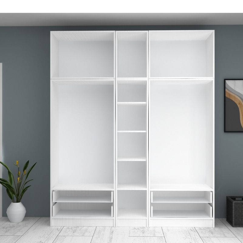 Ντουλάπα ρούχων Ricardo Megapap πεντάφυλλη με πατάρι και συρτάρια χρώμα λευκό 200x51,8x240εκ. - Image 2