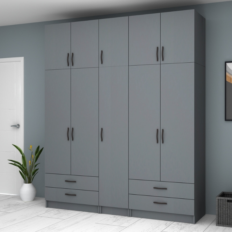 Ντουλάπα ρούχων Ricardo Megapap πεντάφυλλη με πατάρι και συρτάρια χρώμα ανθρακί 200x51,8x240εκ. - Image 3