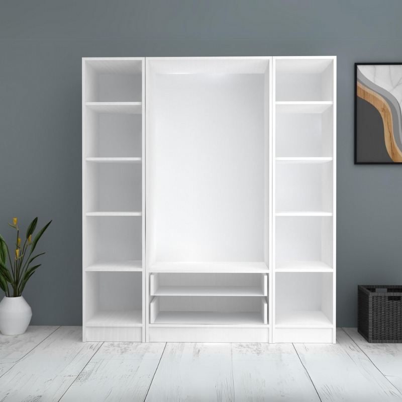 Ντουλάπα ρούχων Ricardo Megapap τετράφυλλη με συρτάρια χρώμα λευκό 160x51,8x181εκ. - Image 2