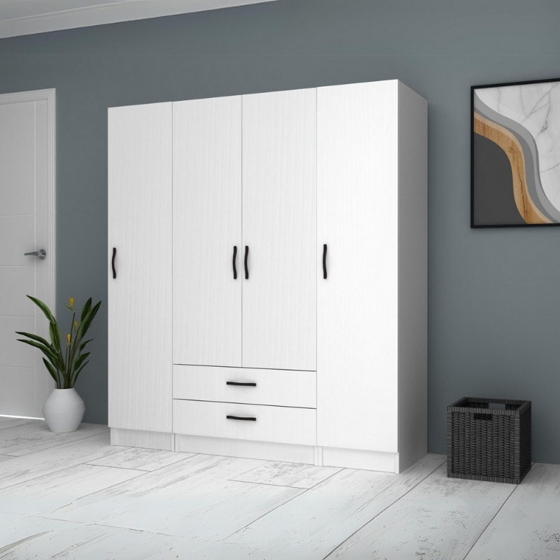Ντουλάπα ρούχων Ricardo Megapap τετράφυλλη με συρτάρια χρώμα λευκό 160x51,8x181εκ. - Image 3