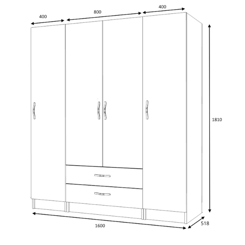 Ντουλάπα ρούχων Ricardo Megapap τετράφυλλη με συρτάρια χρώμα λευκό 160x51,8x181εκ. - Image 4