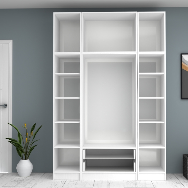 Ντουλάπα ρούχων Ricardo Megapap τετράφυλλη με πατάρι και συρτάρια χρώμα λευκό 160x51,8x240εκ. - Image 2