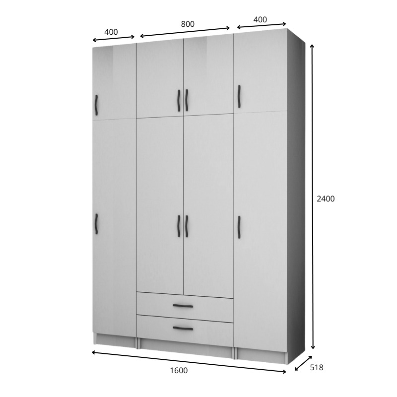 Ντουλάπα ρούχων Ricardo Megapap τετράφυλλη με πατάρι και συρτάρια χρώμα φυσικό οξιάς 160x51,8x240εκ. - Image 4