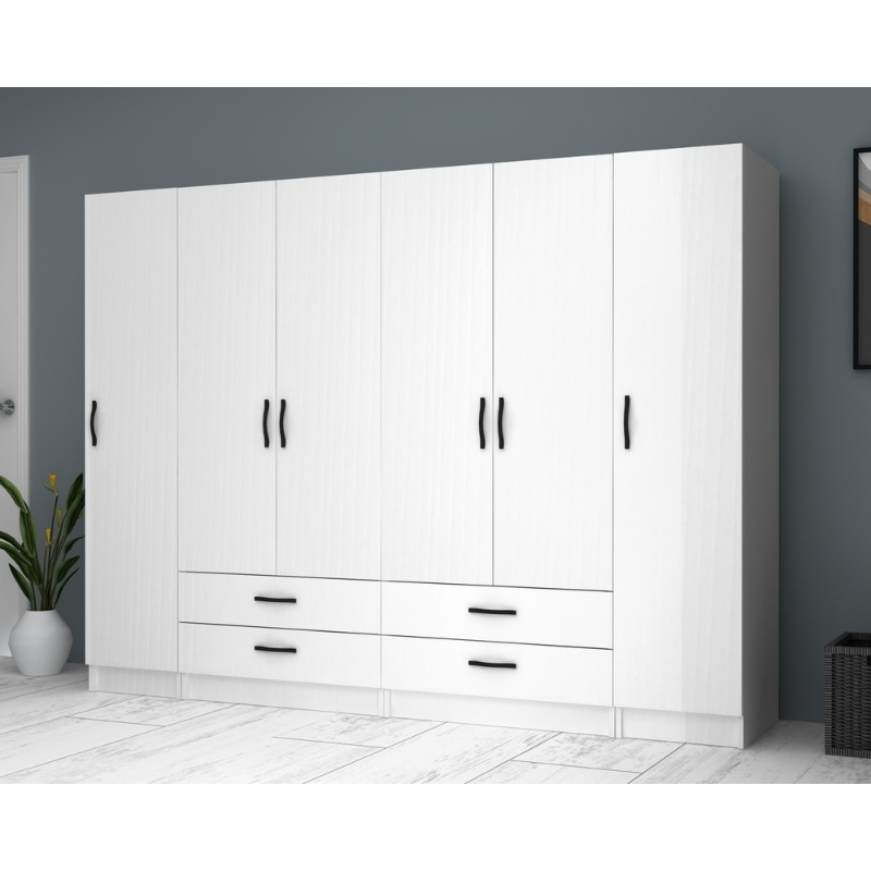 Ντουλάπα ρούχων Ricardo Megapap εξάφυλλη με συρτάρια χρώμα λευκό 240x51,8x181εκ. - Image 3