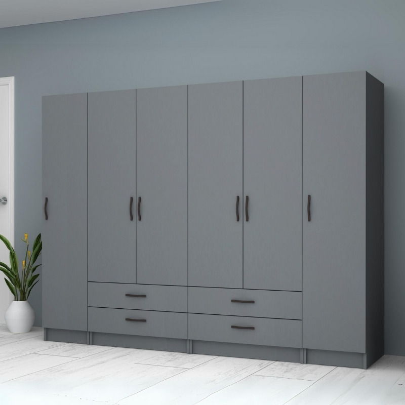 Ντουλάπα ρούχων Ricardo Megapap εξάφυλλη με συρτάρια χρώμα ανθρακί 240x51,8x181εκ. - Image 3