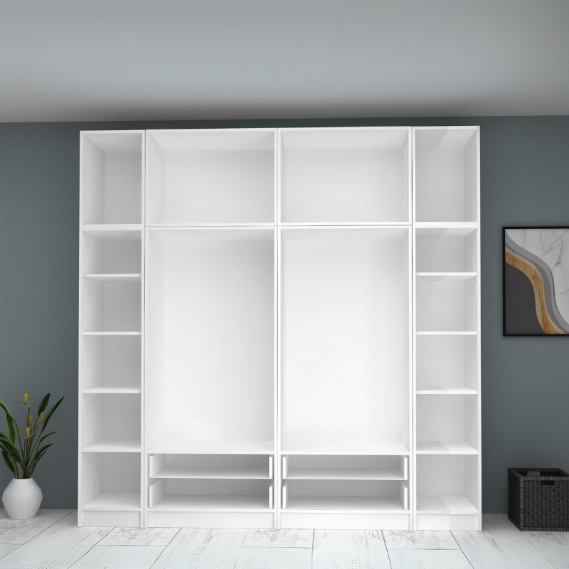 Ντουλάπα ρούχων Ricardo Megapap εξάφυλλη με πατάρι και συρτάρια χρώμα λευκό 240x51,8x240εκ. - Image 2