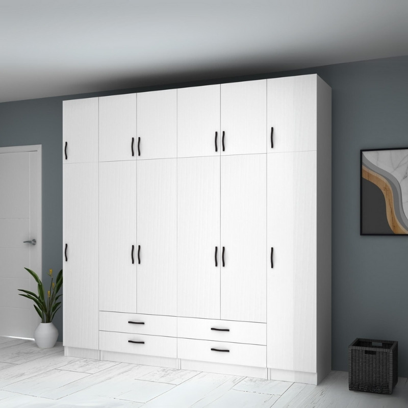 Ντουλάπα ρούχων Ricardo Megapap εξάφυλλη με πατάρι και συρτάρια χρώμα λευκό 240x51,8x240εκ. - Image 3