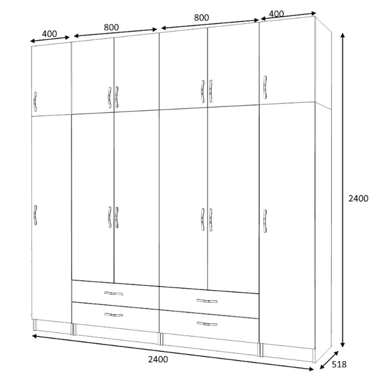 Ντουλάπα ρούχων Ricardo Megapap εξάφυλλη με πατάρι και συρτάρια χρώμα λευκό 240x51,8x240εκ. - Image 4